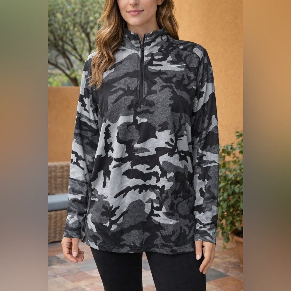 Nike Dri Fit Black and Gray Camo Women's Top